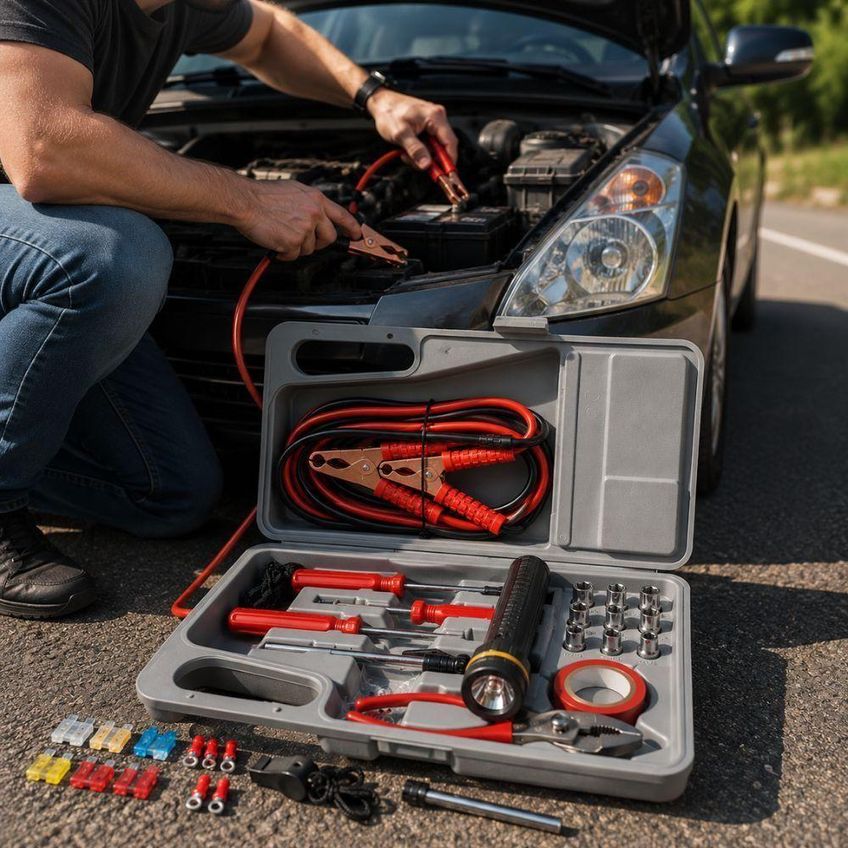Kit De Emergência Para Carro 32 Peças Maleta Com Cabos Chupeta 300a Lanterna Led E Ferramentas - imagem 4