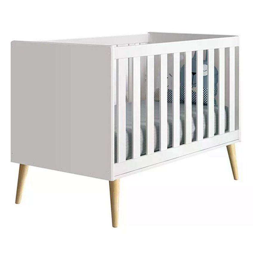 Conjunto De Quarto Theo Com Guarda Roupa Cômoda Berço E Mesa De Canto Branco Reller Móveis - imagem 4