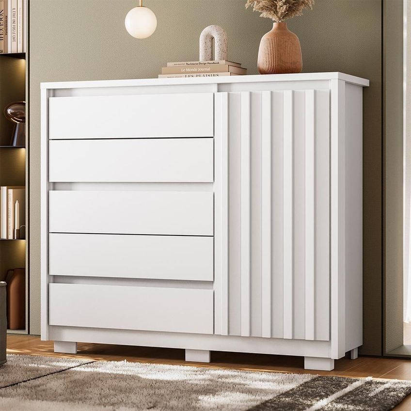 Cômoda Sapateira Duetto 5 Gavetas MDP Puxador Metálico Branco 125cm - imagem 3