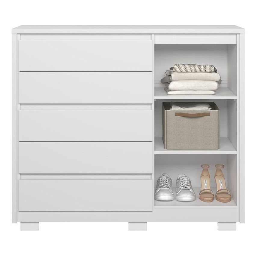 Cômoda Sapateira Duetto 5 Gavetas MDP Puxador Metálico Branco 125cm - imagem 4