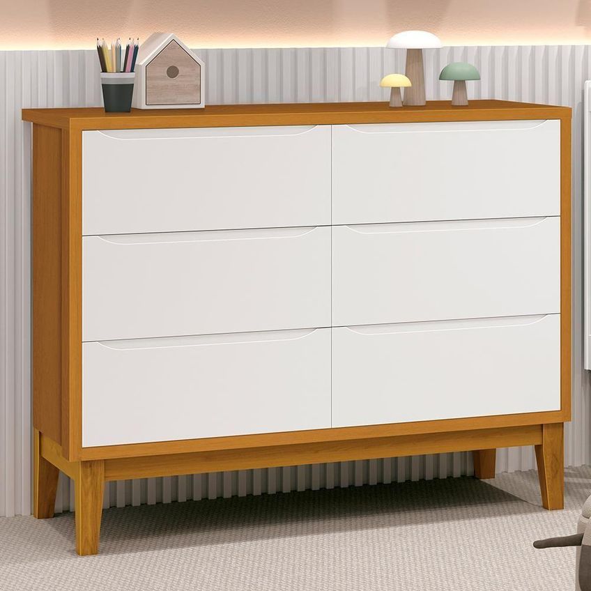 Cômoda Infantil Classic 6 Gavetas MDF Puxador Embutido Branco-Savana Reller Móveis - imagem 2