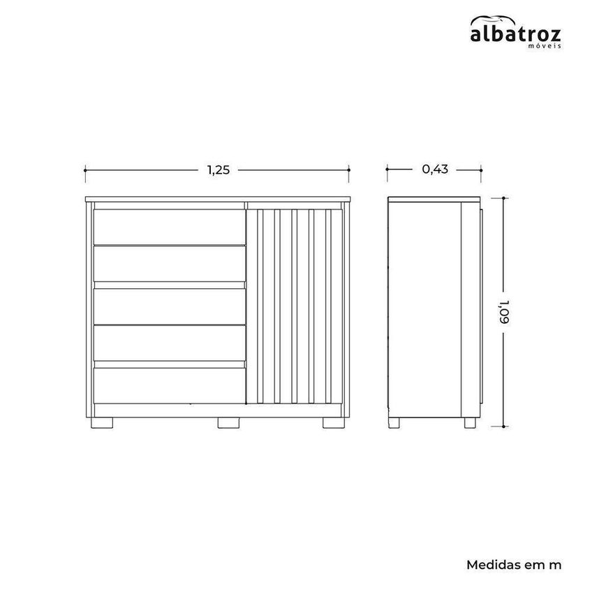 Cômoda Sapateira Duetto 5 Gavetas MDP Puxador Metálico Branco 125cm - imagem 5