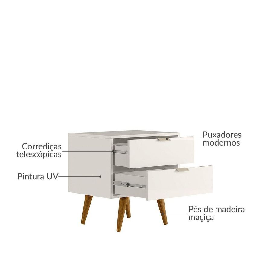 Mesa De Cabeceira Demadero 2 Gavetas MDP Moderno Off White Cristal 53cm - imagem 4