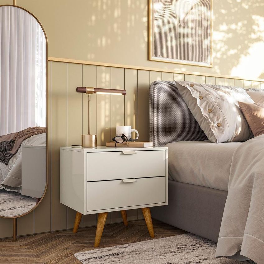 Mesa De Cabeceira Demadero 2 Gavetas MDP Moderno Off White Cristal 53cm - imagem 5