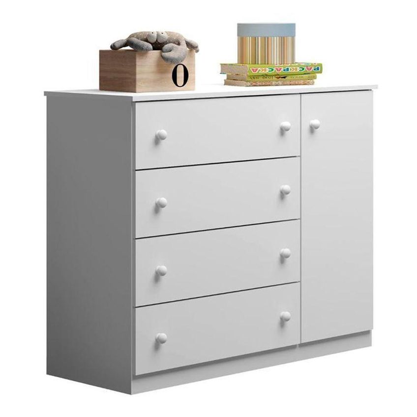 Jogo De Quarto Infantil Helena Com Guarda Roupa E Cômoda 4 Portas 6 Gavetas Mdp Branco Phoenix Baby - imagem 2