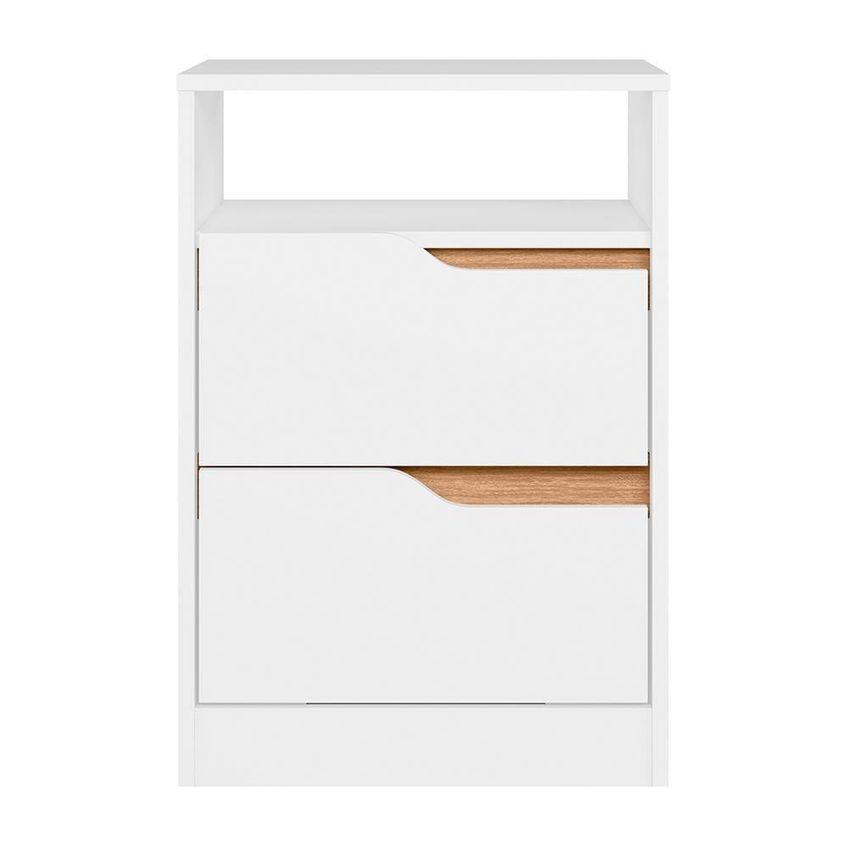 Mesa De Cabeceira Sole 2 Gavetas MDP Moderno Branco-Freijó - imagem 4