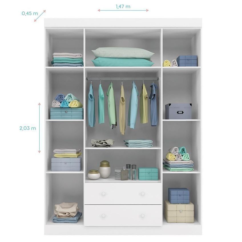 Jogo De Quarto Infantil Helena Com Guarda Roupa E Cômoda 4 Portas 6 Gavetas Mdp Branco Phoenix Baby - imagem 3
