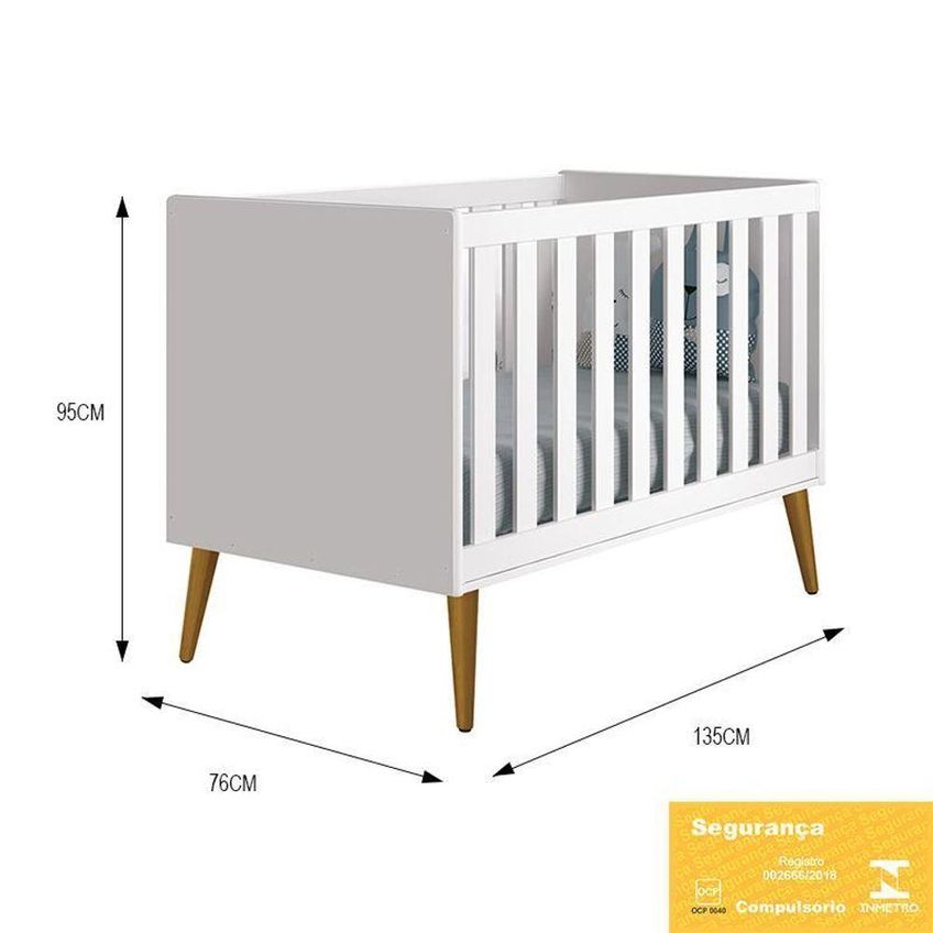 Jogo De Quarto Infantil Cômoda E Berço Theo Retrô Mdf Branco Fosco Reller Móveis - imagem 2