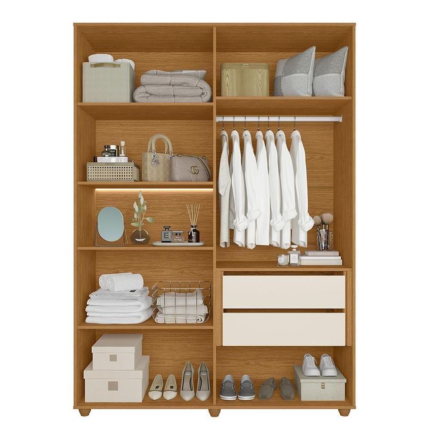 Jogo De Quarto Vittoria Com Guarda Roupa E Cômoda 6 Portas 2 Gavetas Mdp Cinamomo-off White Albatroz - imagem 5
