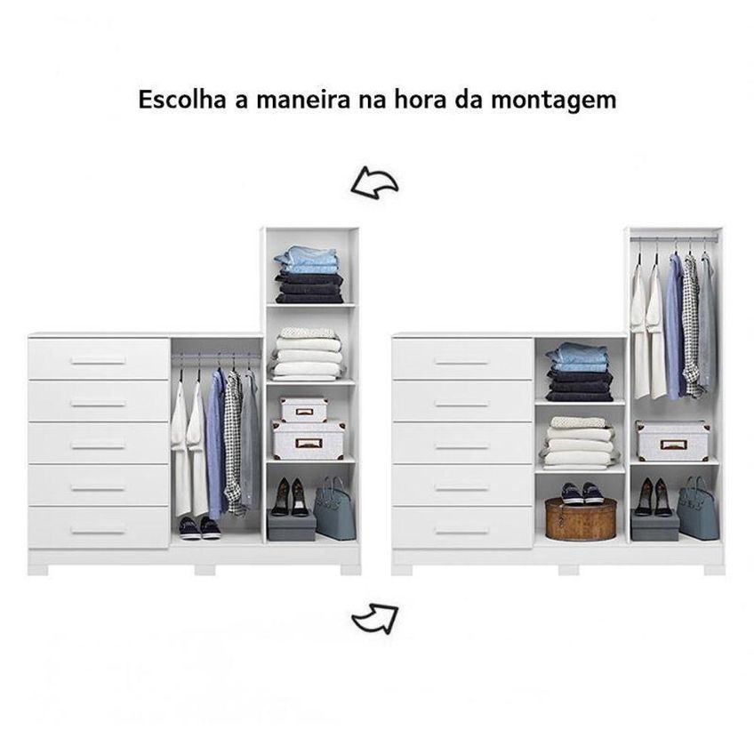 Cômoda New Master 5 Gavetas MDP com Espelho Branco Albatroz Móveis - imagem 3