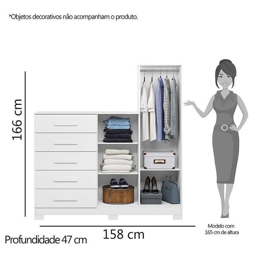Cômoda New Master 5 Gavetas MDP com Espelho Branco Albatroz Móveis - imagem 4