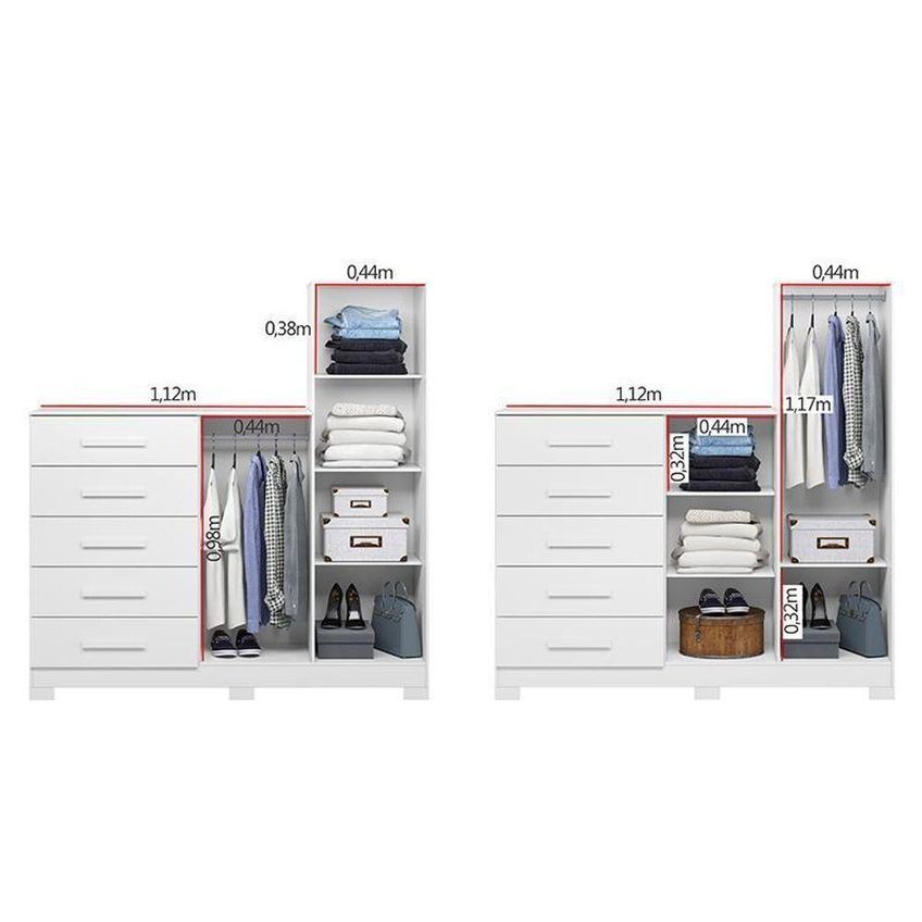 Cômoda New Master 5 Gavetas MDP com Espelho Branco Albatroz Móveis - imagem 5