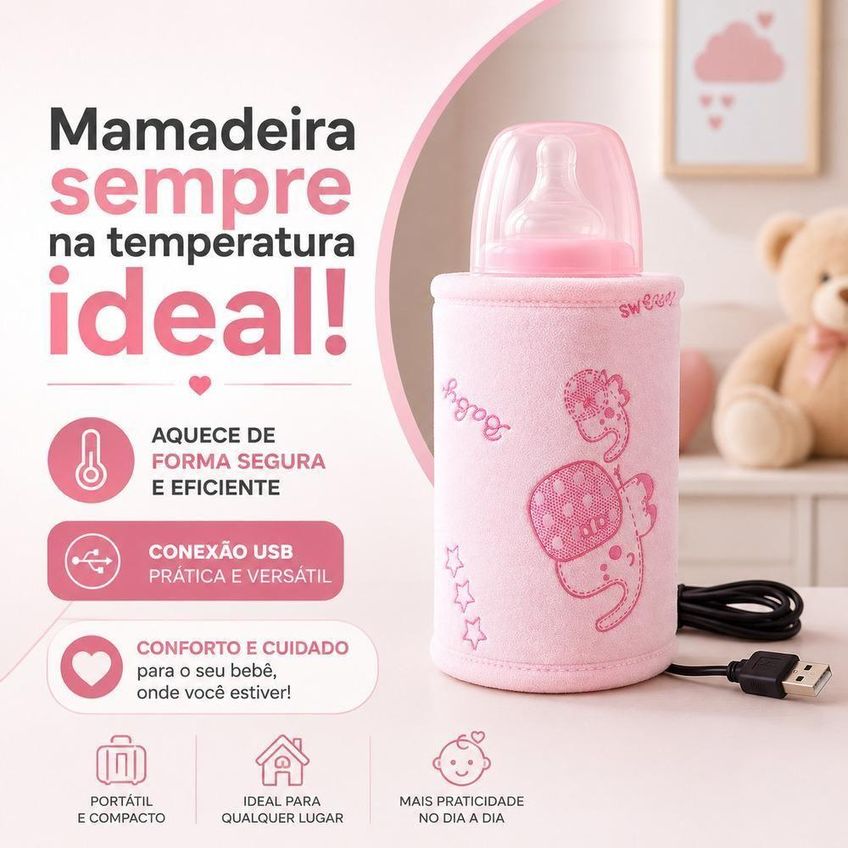 Aquecedor De Mamadeira USB Portátil Com Alimentação USB Rosa - imagem 4