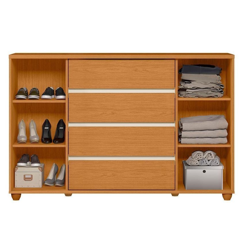 Cômoda Evidenza 4 Gavetas MDP Puxador em MDF Cinamomo e Off White - imagem 3