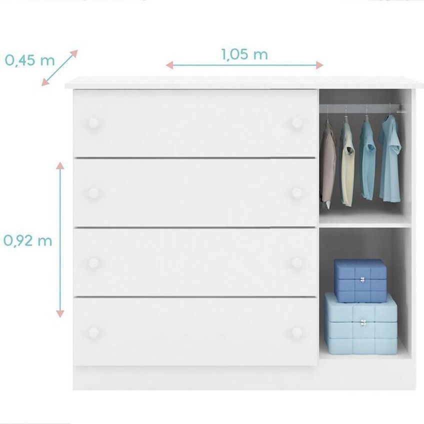 Cômoda Infantil Lívia 1 Porta E 4 Gavetas Branco Phoenix Baby - imagem 3