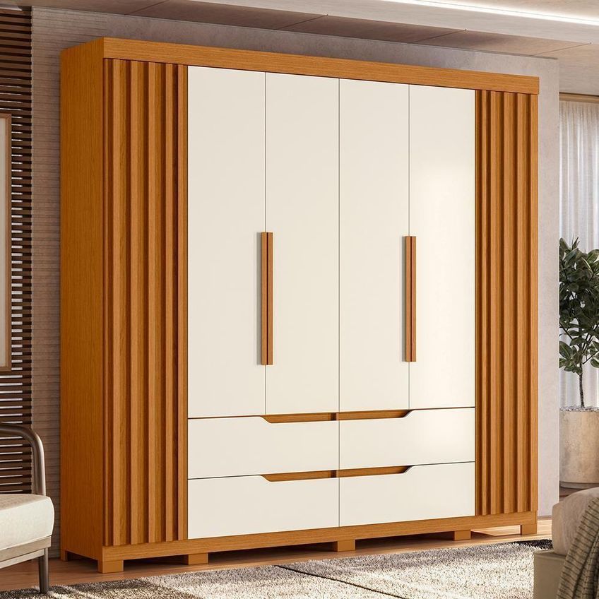 Guarda Roupa Casal Doble 4 Portas 4 Gavetas Mdp 240cm Cinamomo-off White - imagem 3
