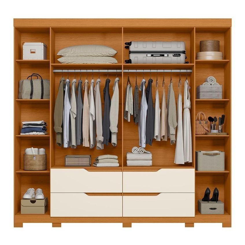 Guarda Roupa Casal Doble 4 Portas 4 Gavetas Mdp 240cm Cinamomo-off White - imagem 4