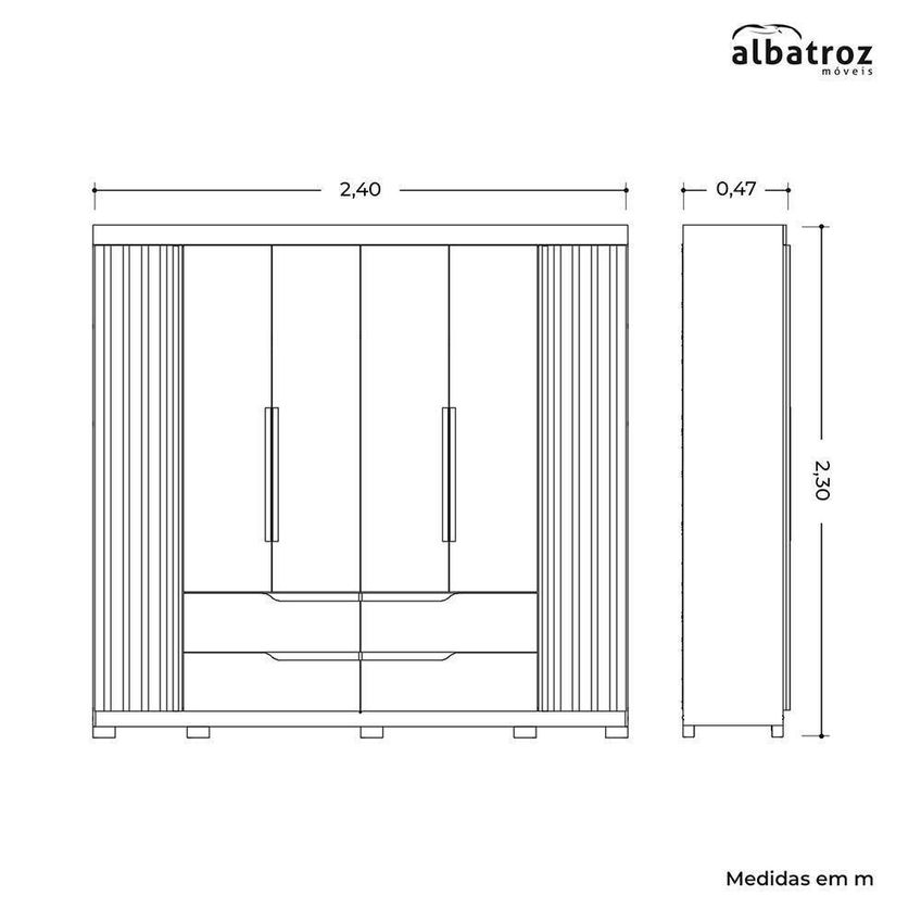 Guarda Roupa Casal Doble 4 Portas 4 Gavetas Mdp 240cm Cinamomo-off White - imagem 5