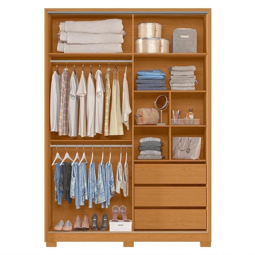 Guarda Roupa Casal Frizatto 2 Portas De Correr 3 Gavetas Mdp Cinamomo-Off White Albatroz Móveis - imagem 4