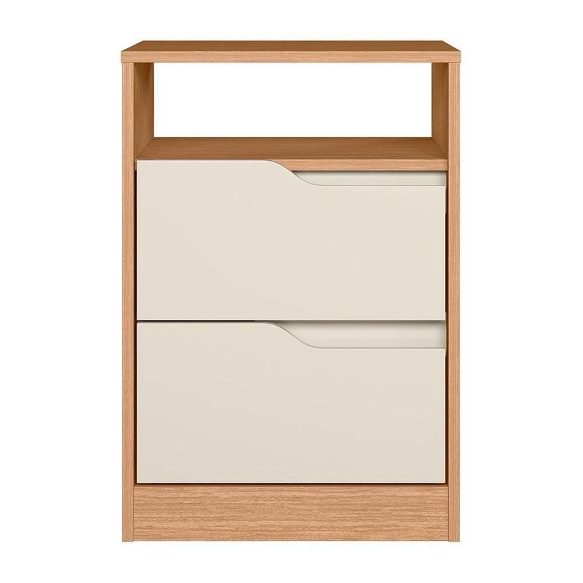 Kit 2 Mesas De Cabeceira Sole 2 Gavetas MDF Contemporâneo Off White E Freijó Albatroz Móveis - imagem 4