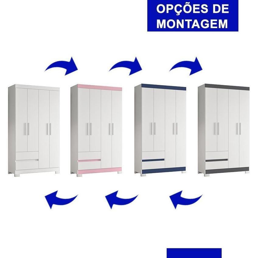 Guarda Roupa Solteiro Olímpia 4 Portas 2 Gavetas Mdp 103cm Branco - imagem 3