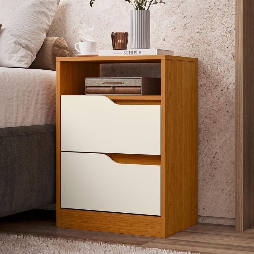 Mesa De Cabeceira Sole 2 Gavetas MDP Moderno Cinamomo E Off White - imagem 3