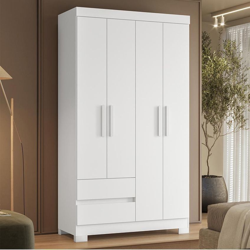 Guarda Roupa Solteiro Olímpia 4 Portas 2 Gavetas Mdp 103cm Branco - imagem 5