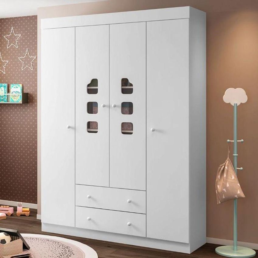 Guarda Roupa Infantil Lívia 4 Portas Giratórias 2 Gavetas MDF Branco Phoenix Baby - imagem 2