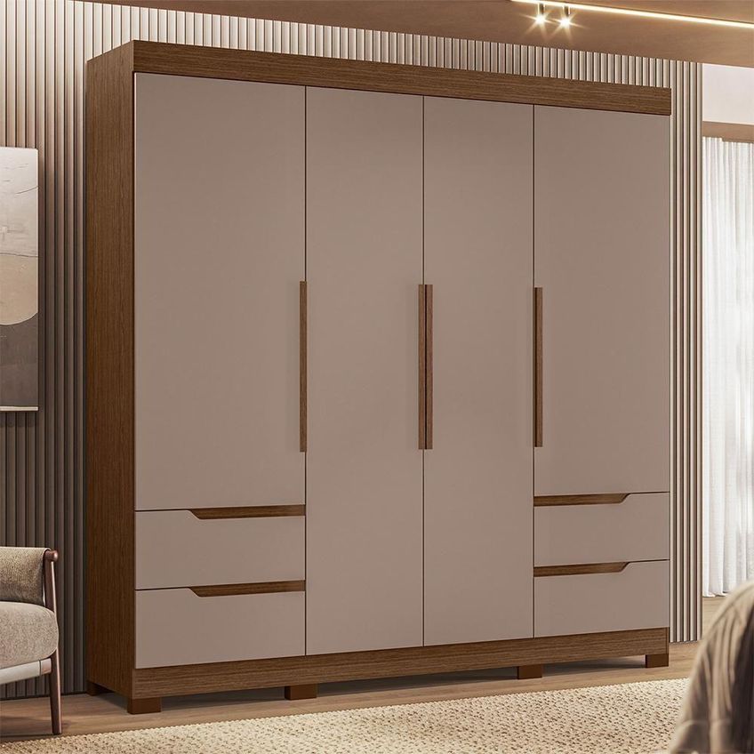 Guarda Roupa Casal Vivacce 4 Portas De Bater 4 Gavetas Mdp Nogueira-capuccino Albatroz Móveis - imagem 2