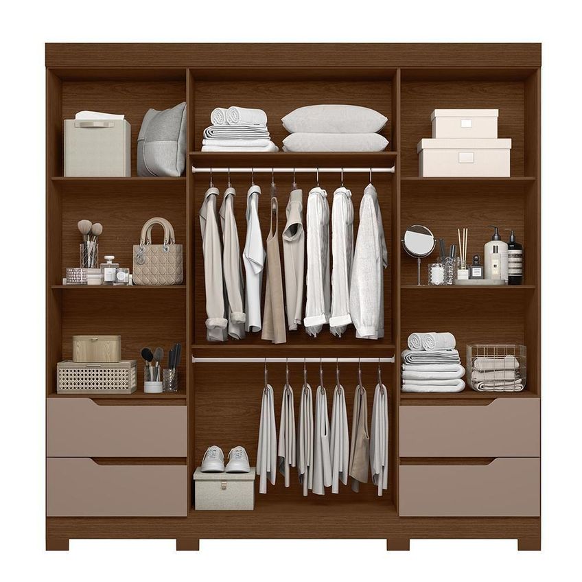 Guarda Roupa Casal Vivacce 4 Portas De Bater 4 Gavetas Mdp Nogueira-capuccino Albatroz Móveis - imagem 4