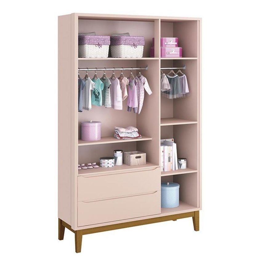 Guarda Roupa Infantil Classic 3 Portas De Bater 2 Gavetas MDF Rosa Fosco Reller Móveis - imagem 2