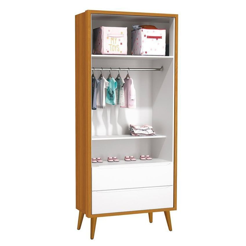 Guarda Roupa Infantil Theo Retrô 2 Portas De Bater 2 Gavetas MDF Branco-Savana Reller Móveis - imagem 4