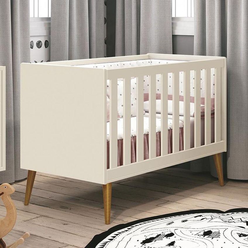Berço Americano Mini Cama Theo Retrô MDF Areia Fosco Reller Móveis - imagem 2