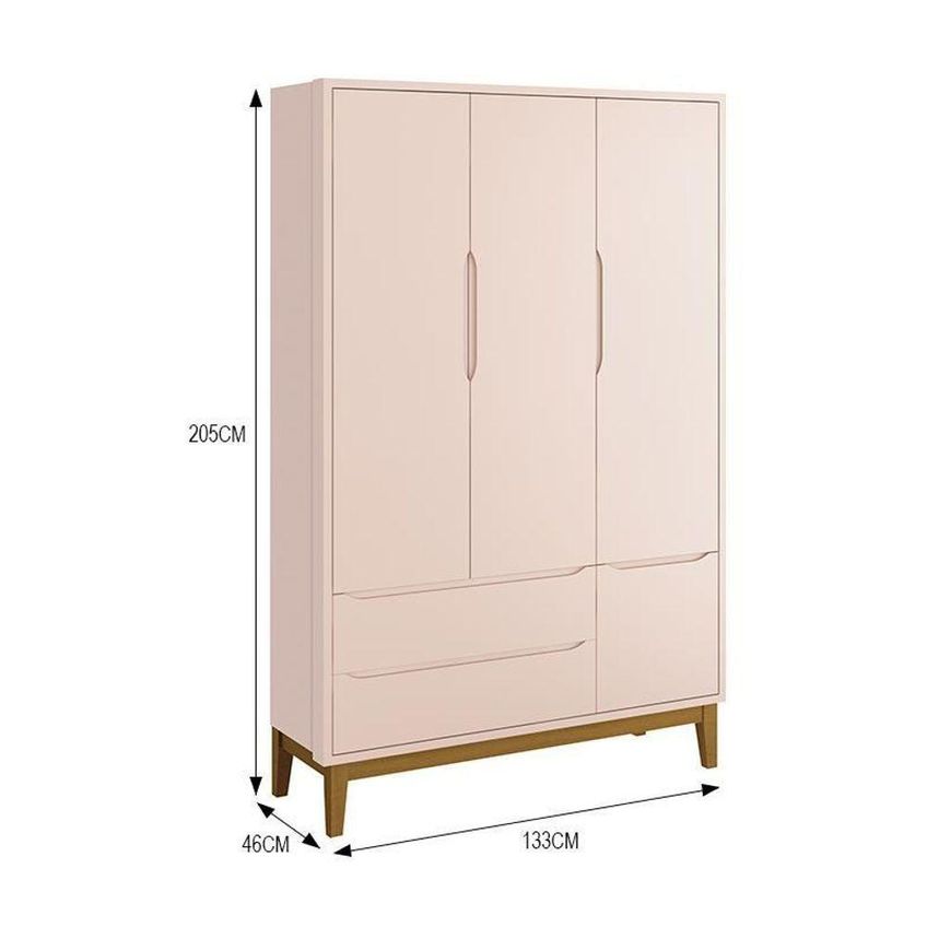 Guarda Roupa Infantil Classic 3 Portas De Bater 2 Gavetas MDF Rosa Fosco Reller Móveis - imagem 4