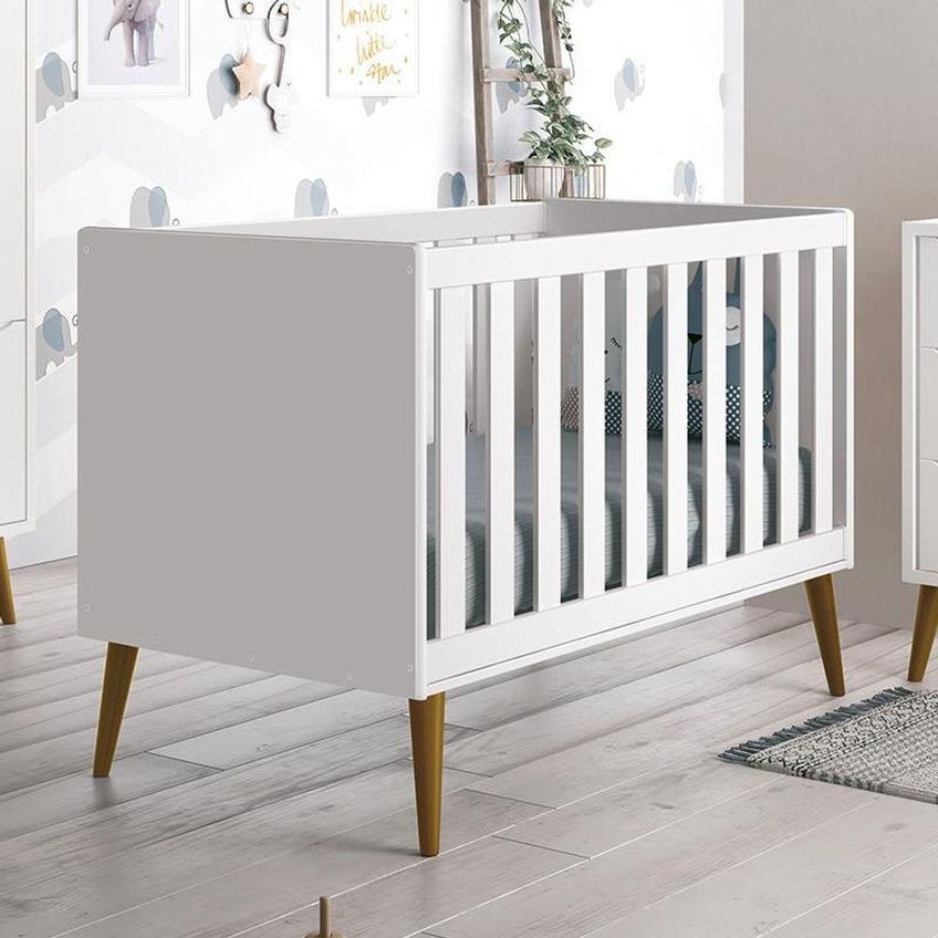 Berço Mini Cama Theo Retrô Transforma-se Em Mini Cama Pés Amadeirado Branco Fosco Reller Móveis - imagem 4