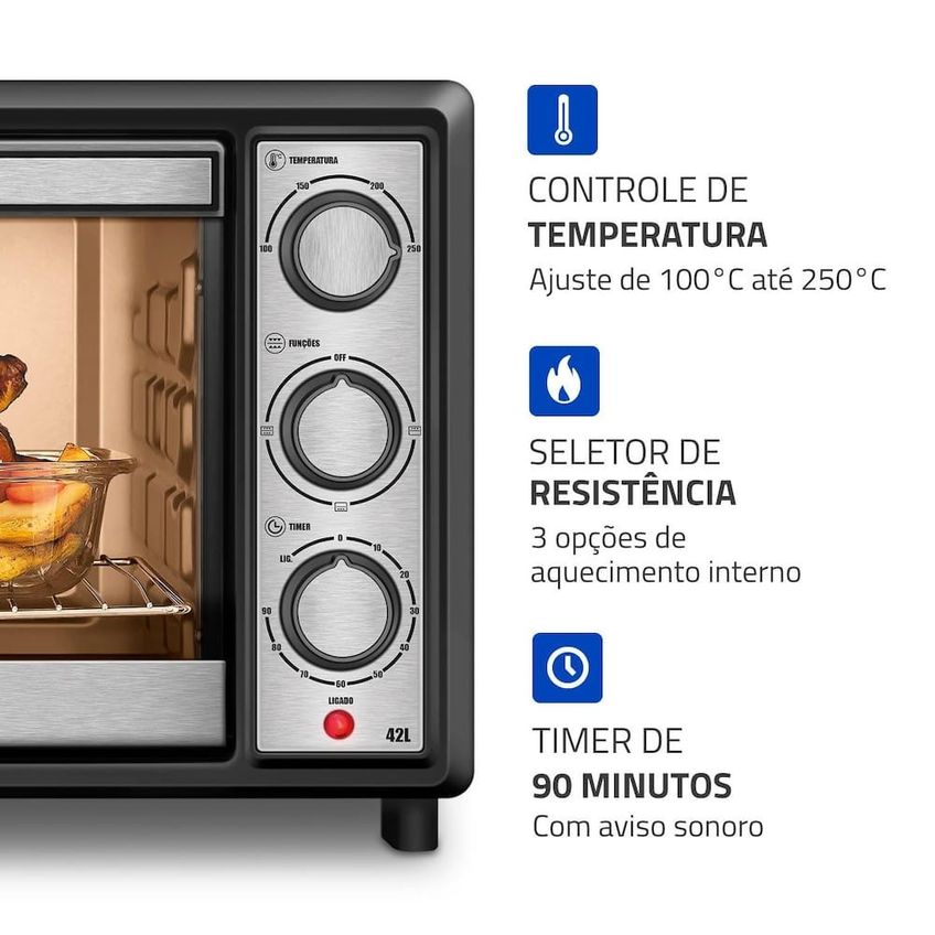 Forno Elétrico Mondial Family II 42 Litros 1600W Grill - imagem 5