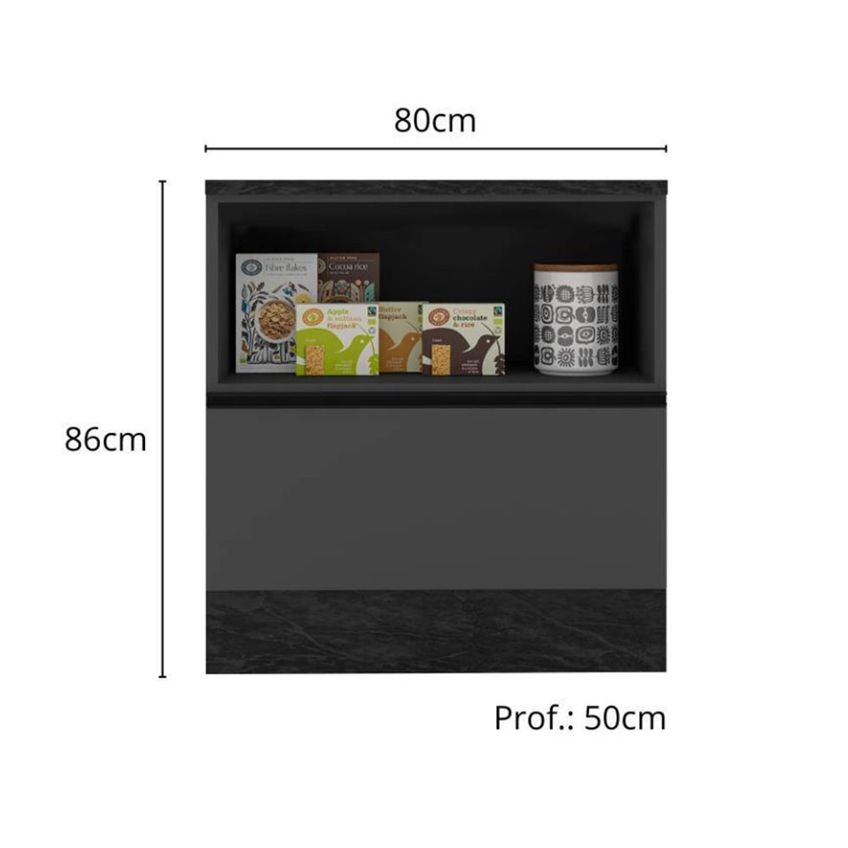 Balcão De Cozinha Etna 80cm Com Tampo Grafite Poliman Móveis - imagem 5