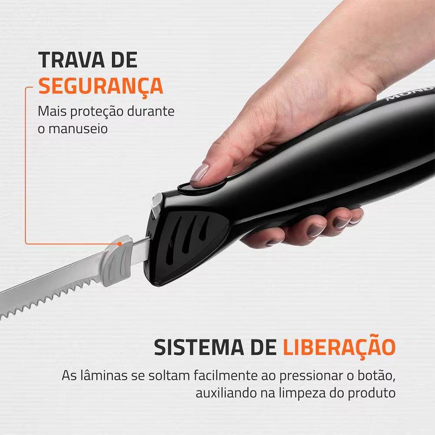 Faca Elétrica FA-01 100W Lâminas Duplas Trava Segurança Mondial - imagem 4