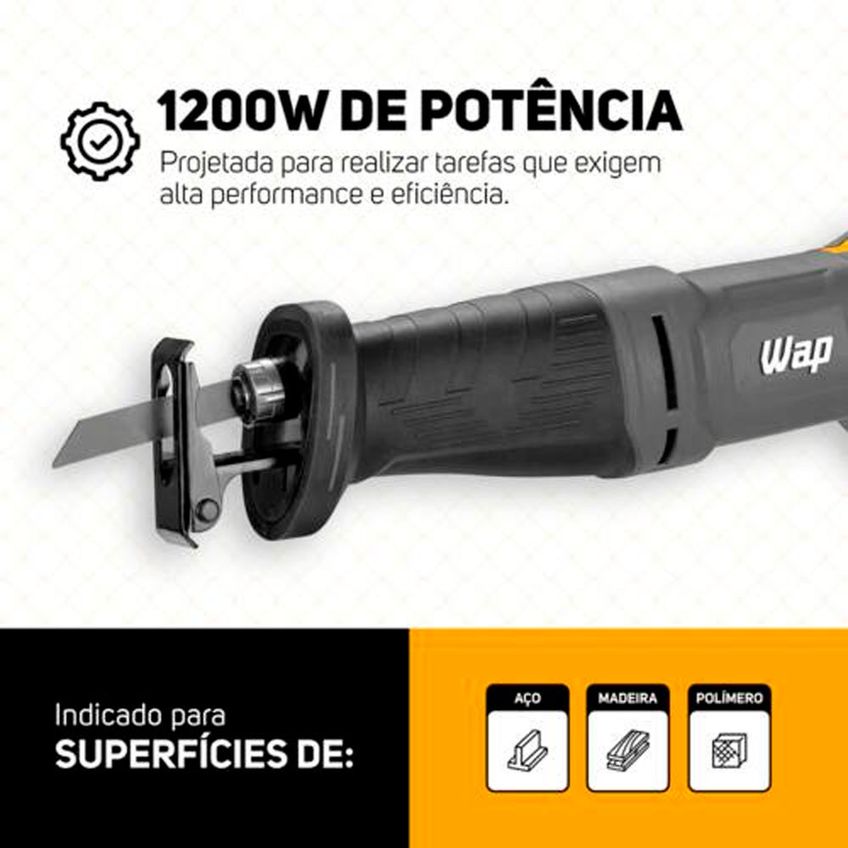 Serra Sabre Wf-sa01 1200w Com Punho Giratório Velocidade Variável E Troca Rápida Wap - imagem 2