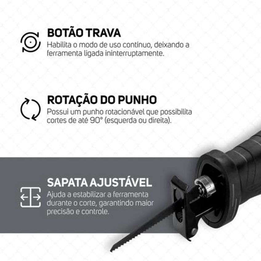 Serra Sabre Wf-sa01 1200w Com Punho Giratório Velocidade Variável E Troca Rápida Wap - imagem 3
