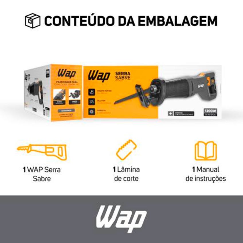 Serra Sabre Wf-sa01 1200w Com Punho Giratório Velocidade Variável E Troca Rápida Wap - imagem 5