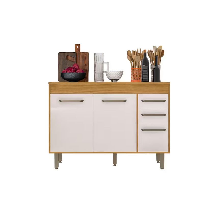 Balcão De Cozinha Malta 120cm 3 Portas 2 Gavetas Com Tampo Poliman - imagem 3