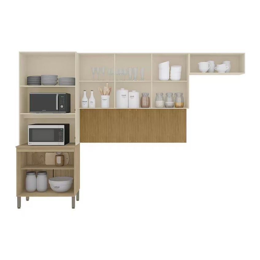 Cozinha Compacta Glam 8 Portas Pés Reguláveis Painel Ripado Kits Paraná - imagem 3
