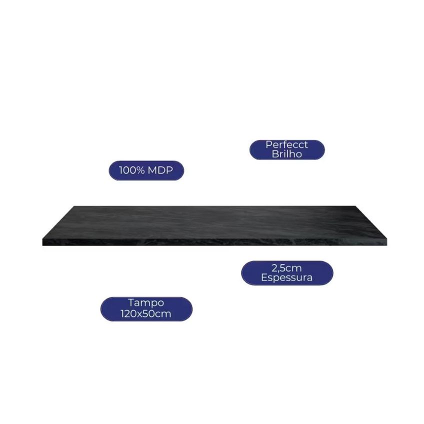 Tampo Para Balcão Etna 120cm 27mm Em MDP Pintura UV Lacca Poliman - imagem 3