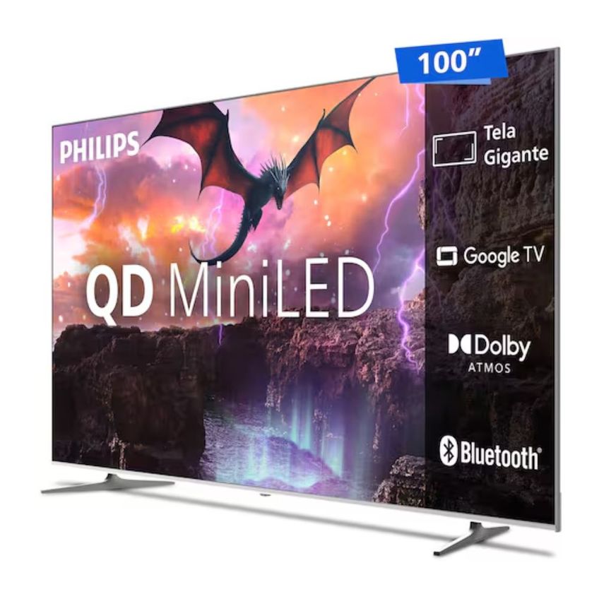 Smart TV Philips QD MiniLED 100 Polegadas 4K 100MLED801 Google TV 120Hz Dolby Vision Atmos - imagem 2