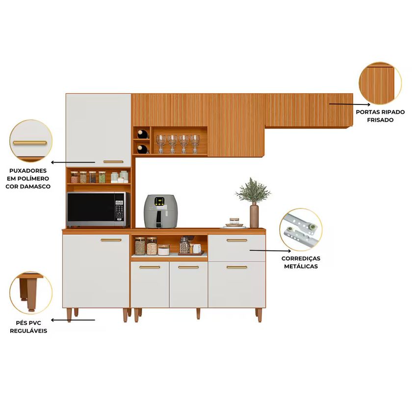Cozinha Com Balcão Sicília 10 Portas Acetinado Poliman Móveis - imagem 3