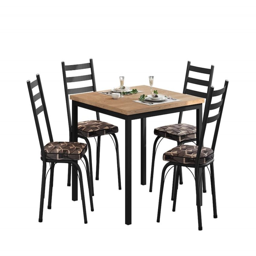 Conjunto Mesa Quadrada 90x90 Com 4 Cadeiras Juriti Preto Fosco E Tampo BP Artefamol - imagem 2