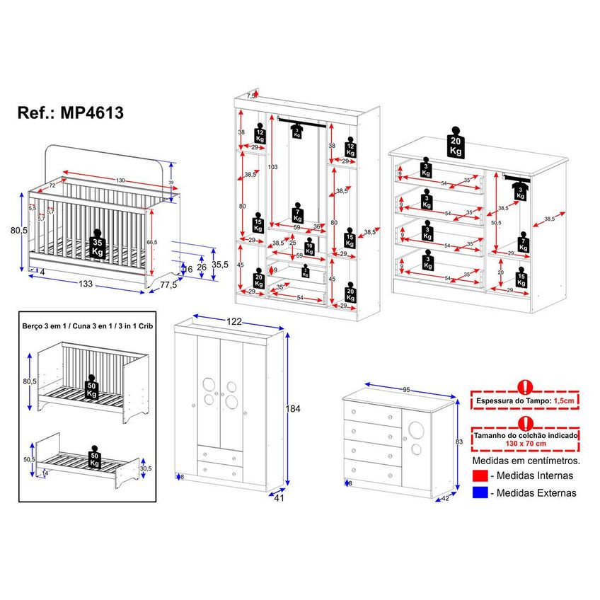 Quarto De Bebê Completo Com Berço Americano 3 Em 1 Pirulito Multimóveis MP4613 - Off White - imagem 4