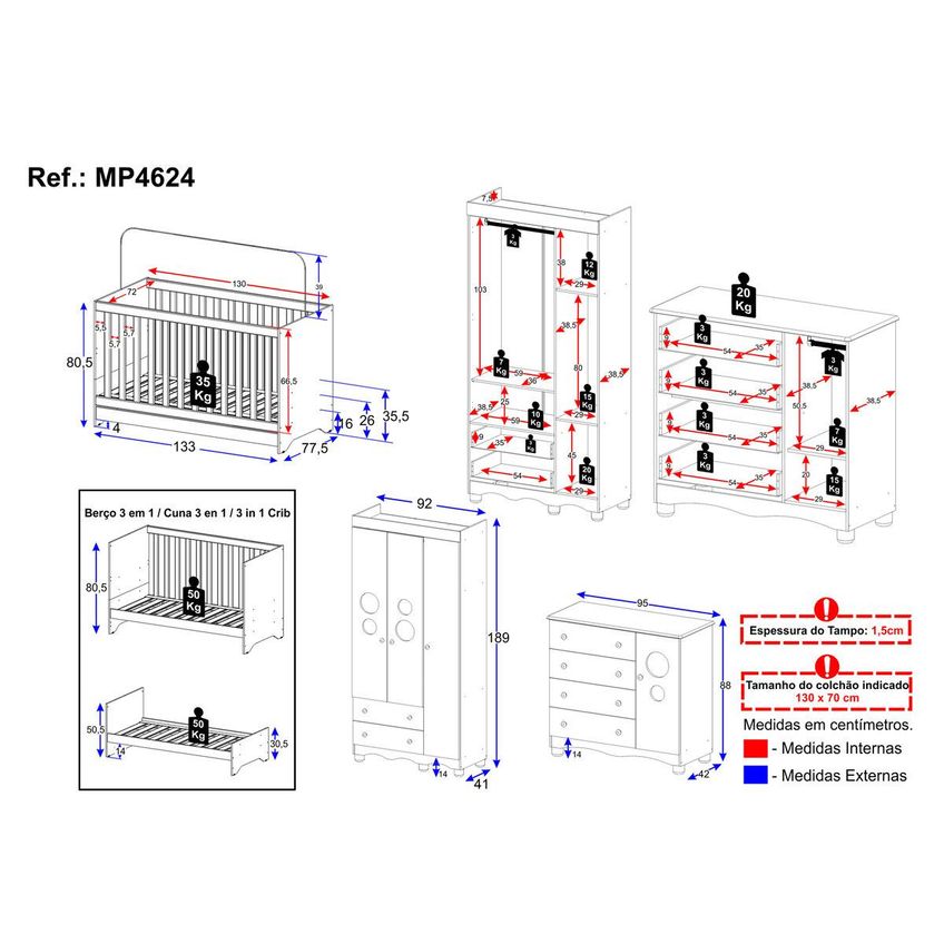 Quarto De Bebê Completo Com Berço Americano 3 Em 1 Suspiro Multimóveis MP4624 - Off White - imagem 4