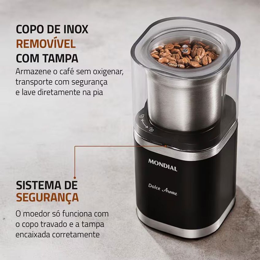 Moedor De Café MCF-01-BI Inox 180W 60g Lâminas Inox Mondial - imagem 3